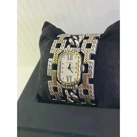 Womens Chicos 37mm Wide Hinged Bangle Watch Gold & Silver Tone New Battery - Picture 2 of 7